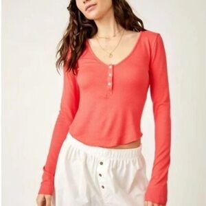 Free People Coral Long Sleeve Blouse
